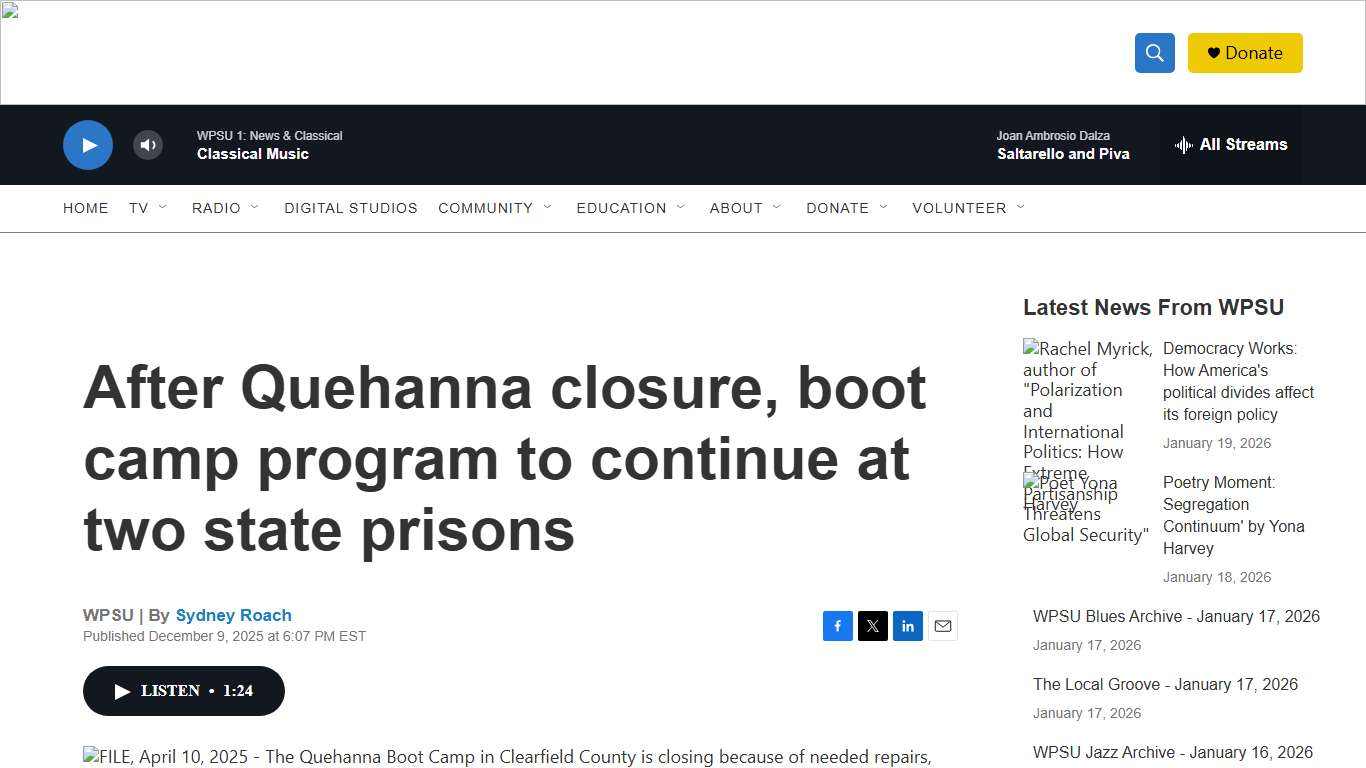 After Quehanna closure, boot camp program to continue at two state prisons | WPSU